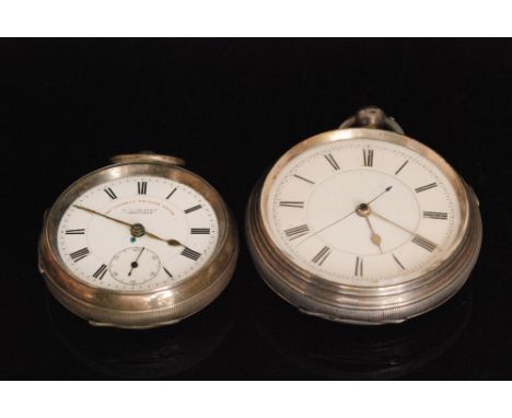 A Victorian hallmarked silver open faced key wind chronograph pocket watch, Roman numerals to a white enamelled dial, Birming