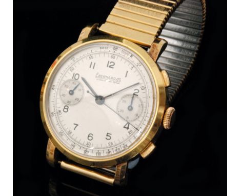 A 1940s Eberhard and Co La Chaux de Fonds gold plated gentleman's chronograph wristwatch, the matt silver circular dial with 