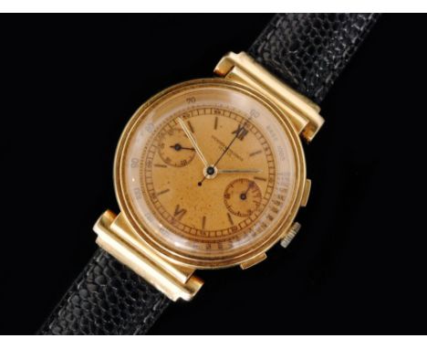 A 1940s Vacheron and Constantin 18ct gentleman's chronograph  wristwatch, the circular bronzed dial with gilt Roman numerals 