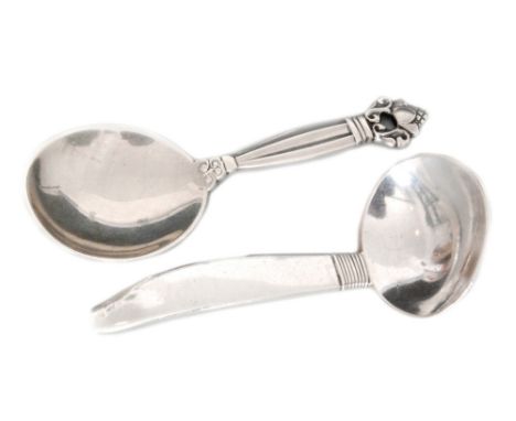 A Danish silver caddy spoon designed by Johan Rohde for Georg Jensen in the acorn pattern, Danish hallmarks for 1915 - 1930, 