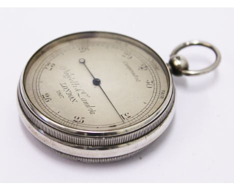 A silver pocket barometer by Negretti and Lambra. London. Diam. 5cm