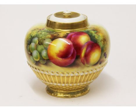 A Royal Worcester porcelain vase and cover decorated with fruit. Signed Price. No. 1286. H13cm