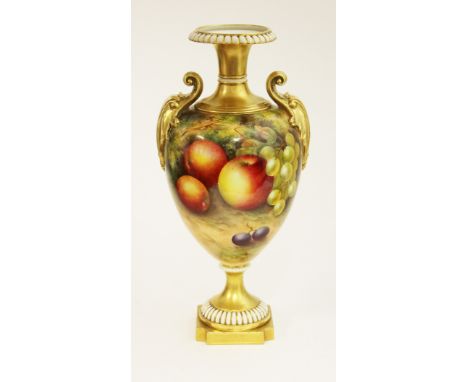 A Royal Worcester porcelain vase decorated with fruit. Signed E. Townsend. No. 1969. H30cm