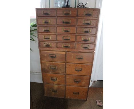 1930's oak double bank of drawers 61cm wide x 29cm deep x 115cm high Sides and top raw and unfinished, a few drawers stick  i