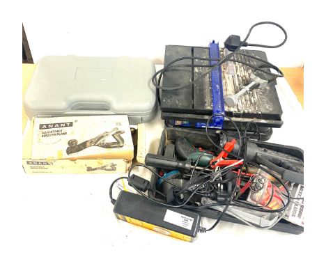 Large selection of assorted tools includes tile cutters, drills, planes, spanners etc 