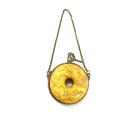 Antique erotic scene donut powder flask 