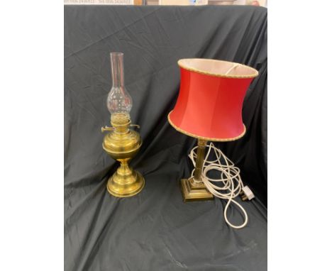 Vintage oil lamp and a brass based lamp, untested 