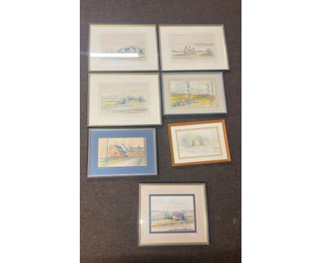 7 signed framed water colours, artist R Bemrose, largest frame measures approximately: 13 inches by 17 inches