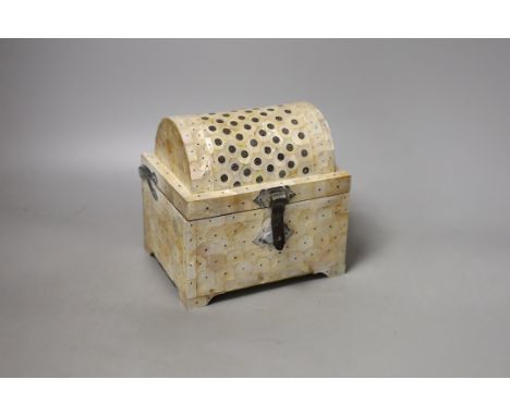 An Indian Goanese mother of pearl casket,14.5 cms high.