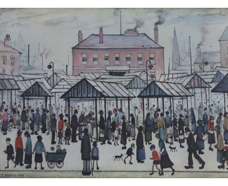 L.S. Lowry, print, Market Scene, unsigned, 60 x 74cm