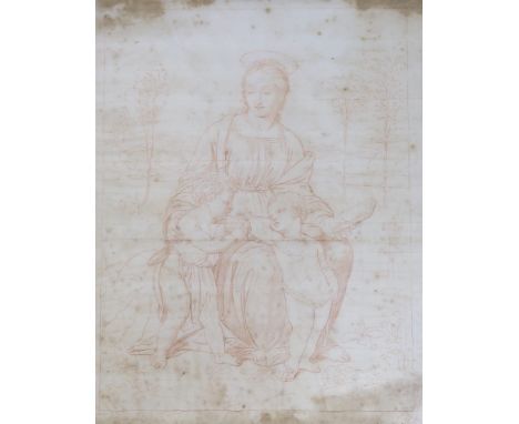 After Raphael, sanguine sketch on laid paper, virgin and child with infant St. John, 41.5 x 32cm