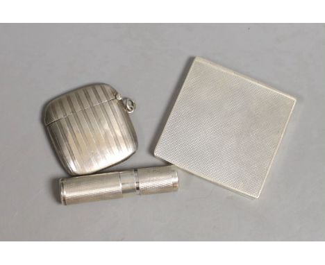 A George VI part engine turned silver cigarette case?, by Asprey &amp; Co, London, 1945, 68mm, an earlier silver vesta case b