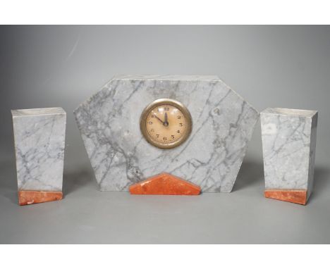 A French marble Art Deco clock garniture