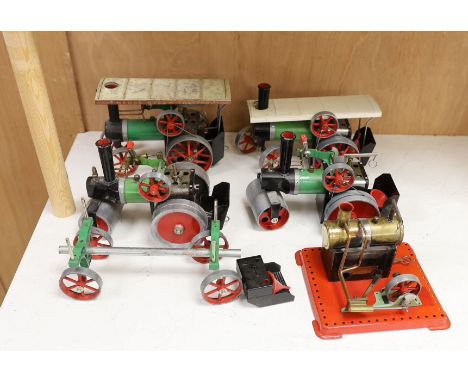 Mamod steam toys including Steam Tractor and stationary steam engine (6 items).