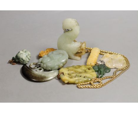 A group of Chinese Jade and hardstone carvings, plaques and figures,  largest 8.2 cm (9)