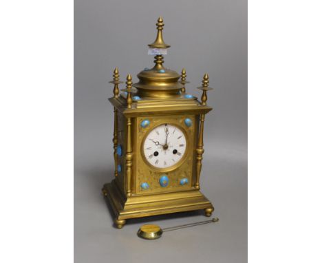 A late 19th century Japy Freres ormolu and turquoise enamel mounted mantel clock-35 cms high.