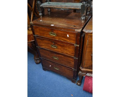 A MAHOGANY CAMPAIGN CHEST, of four drawers, approximate size width 62cm x depth 56cm x height 90cm (sd)