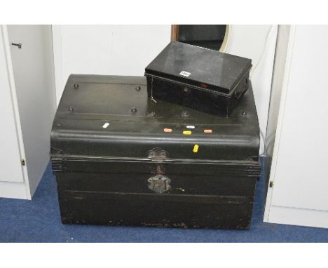 A METAL TRUNK, and a deed box (2)