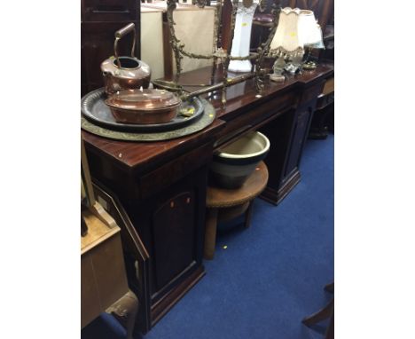 A VICTORIAN FLAME MAHOGANY PEDESTAL SIDEBOARD, three frieze drawers, approximate size width 178cm x depth 61cm x height 97cm