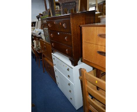 AN OAK CHEST OF THREE DRAWERS, and a modern white chest of five long drawers (2)