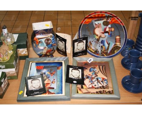FOUR PIECES OF LIMITED EDITION ARTIS ORBIS GOEBEL BY PAVEL KAPLUN, to include two framed plaques 'Aperitif' 384/2000, 'Kleine