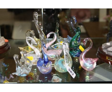ELEVEN GLASS SWANS, Glory Art glass, Alum Bay glass etc