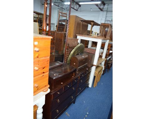 TWO STAG CHESTS, of three short and two long drawers and a cheval mirror (3)