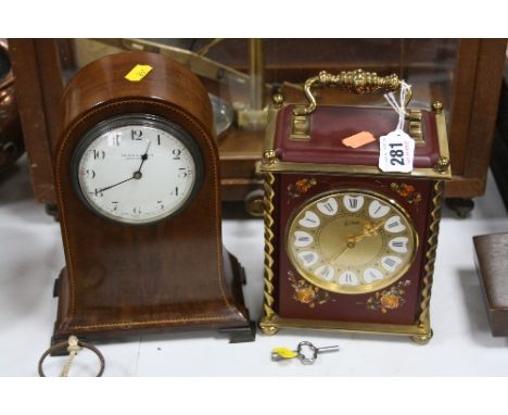 A MODERN 'LE CASTEL' TIMEPIECE, together with an inlaid mantel clock by Swinden & Sons, Birmingham (key) (2)
