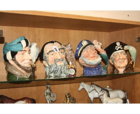 FOUR ROYAL DOULTON CHARACTER JUGS, 'Merlin' D6529, 'The Falconer' D6533, 'Old Salt' D6551 and 'Long John Silver' D6335