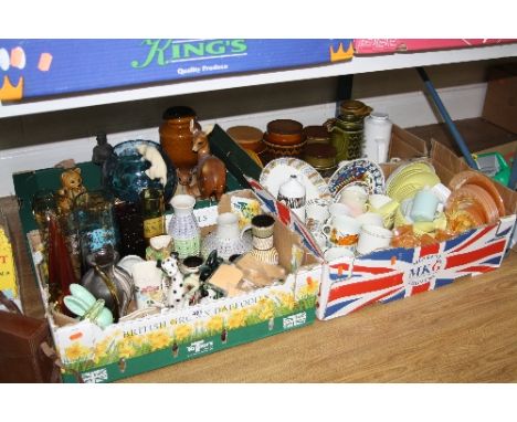 FOUR BOXES OF CERAMICS AND GLASSWARE, including Midwinter coffee wares, Hornsea storage jars, etc (four boxes)