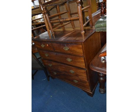 A 19TH CENTURY MAHOGANY CHEST, of two short and three long drawers with later  brass handles