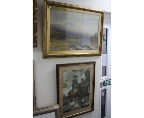 INITIALLED EMW (POSSIBLY EDMUND WIMPERIS 1835-1900), Expansive river landscape with sheep grazing, mountains beyond, initiall