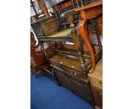 AN OLD CHARM OAK SIDEBOARD, with two drawers and an Old Charm telephone table/seat  (sd) (2)