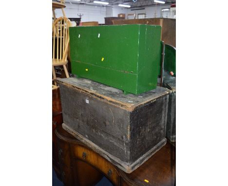 A VICTORIAN PINE TOOL CHEST, and another painted toolbox with two drawers to the inner  (sd) (2)