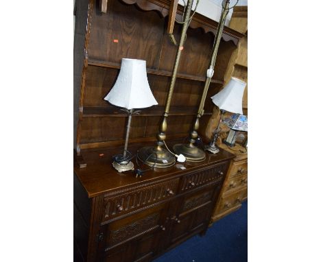 A CARVED OAK DRESSER, with two drawers, approximate size width 122cm x depth 45cm x height 177cm