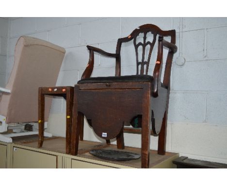 AN OAK COMMODE CHAIR, and a stool (2)