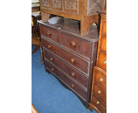A VICTORIAN STAINED PINE CHEST, of two short and three long drawers 