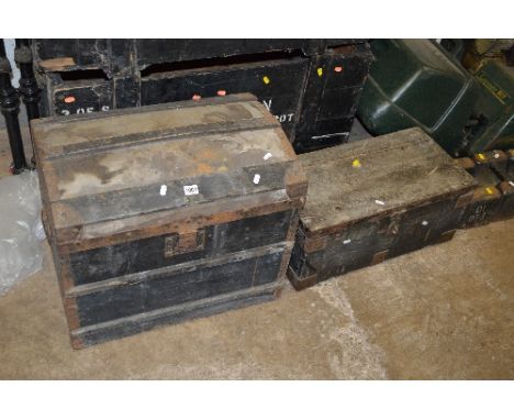 A DOMED TRUNK, and a banded pine box (2)