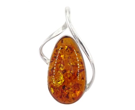 Silver amber pendant, stamped 925Condition Report:Length = 46mm, good condition