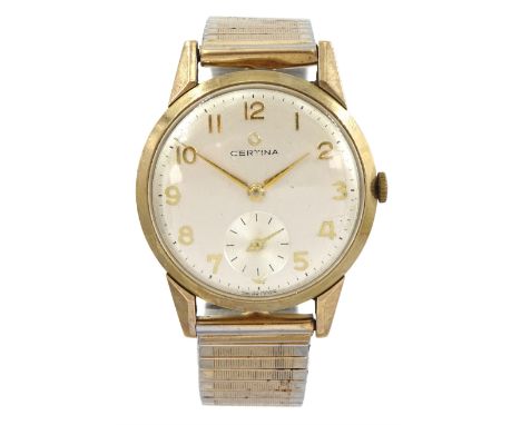 Certina gentleman's 9ct gold manual wind presentation wristwatch, silvered ail with subsidiary seconds dial, Edinburgh 1959, 