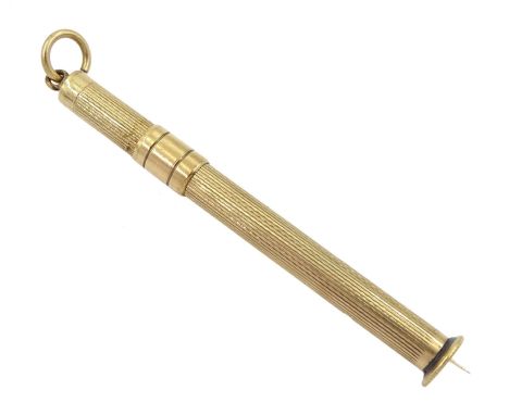 Early 20th century 9ct gold toothpick, with engine turned decoration, hallmarkedCondition Report:Approx 3.95gm, pick also tes
