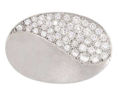 Terry Waldron white gold pave set round brilliant cut diamond oval brooch, stampedCondition Report:Approx 21.1gm, gold tested