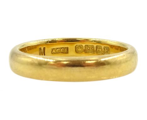 Early 20th century 22ct gold wedding band, Birmingham 1930Condition Report:Approx 5.75gm, size M, depth = 3.8mm, some very li