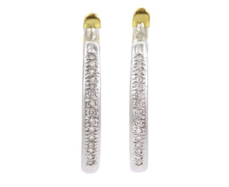 Pair of 18ct white gold diamond set hoop earrings, with yellow gold back fasteners, stamped 750Condition Report:Approx 8.6gm,