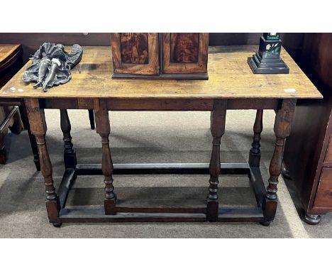 Rectangular oak hall table, the base constructed from an 18th Century gate leg table frame, 116cm wide