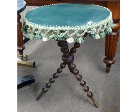 19th century fabric top gipsy style table with bobbin turned frame, 67cm high