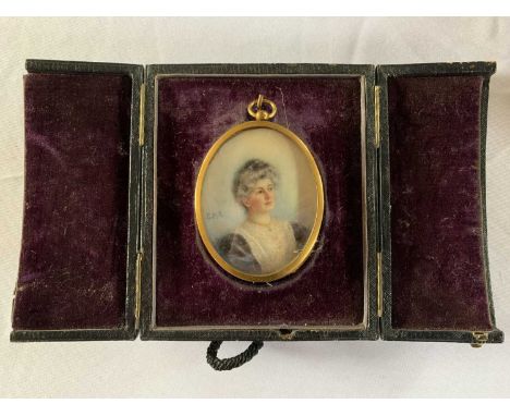 Oval portrait miniature, circa early 20th century, hand painted on bone, initialed 'E.M.S.', loosely housed, approx.6x5ins. P