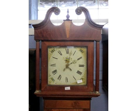 Early 19th century longcase clock with painted dial (maker's name erased), 30-hour movement striking on a bell and set in an 