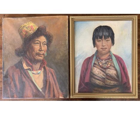 J.A. Hulbert (Indian,1900-1979), "A Bhutanese Belle", oil on board, signed and dated 1980 on verso, 39x49cm, plus a Bhutanese