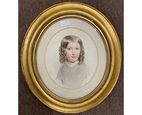 William Henry Goose (British,1816-1885), oval portrait of a young girl, inscribed on verso: 'portrait of friends daughter 187